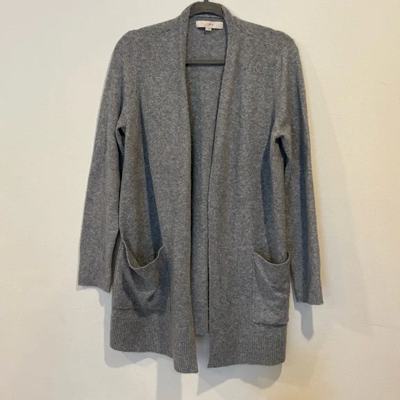 LOFT Heather Gray Open Cardigan size large - Picture 1 of 3